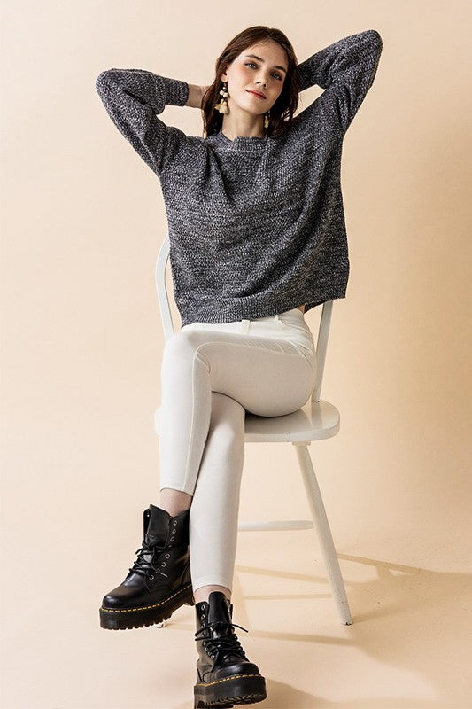 Plus Round Neck Balloon Sleeve Heathered Sweater Shop Style & More | Fresh Looks, Everyday Deals & Free Shipping