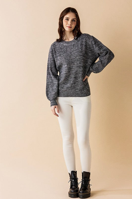 Plus Round Neck Balloon Sleeve Heathered Sweater Shop Style & More | Fresh Looks, Everyday Deals & Free Shipping