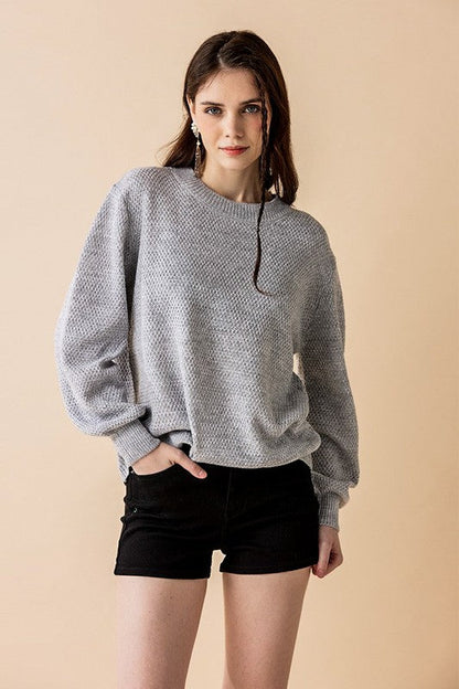 Plus Round Neck Balloon Sleeve Heathered Sweater Shop Style & More | Fresh Looks, Everyday Deals & Free Shipping