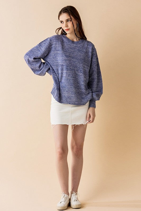 Plus Round Neck Balloon Sleeve Heathered Sweater Shop Style & More | Fresh Looks, Everyday Deals & Free Shipping