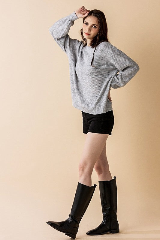 Plus Round Neck Balloon Sleeve Heathered Sweater Shop Style & More | Fresh Looks, Everyday Deals & Free Shipping