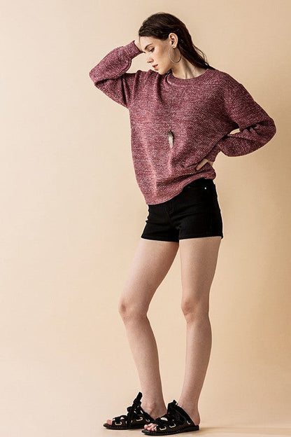 Plus Round Neck Balloon Sleeve Heathered Sweater Shop Style & More | Fresh Looks, Everyday Deals & Free Shipping
