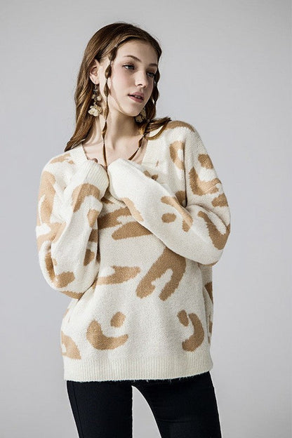 Plus Fuzzy Mohair Jacquard V-Neck Leopard Sweater Shop Style & More | Fresh Looks, Everyday Deals & Free Shipping