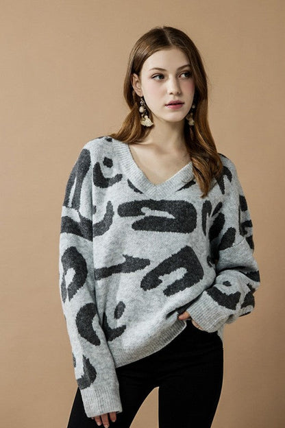 Plus Fuzzy Mohair Jacquard V-Neck Leopard Sweater Shop Style & More | Fresh Looks, Everyday Deals & Free Shipping