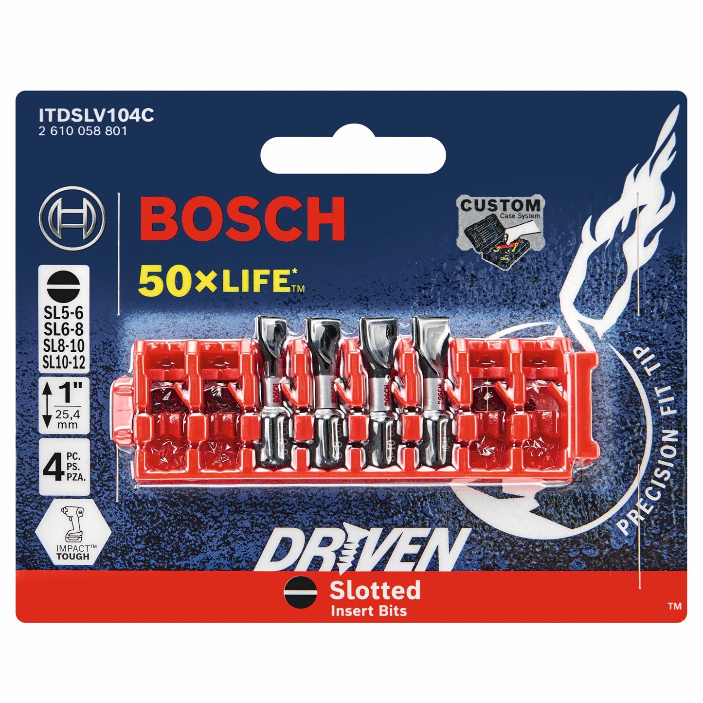 BOSCH ITDSLV104C 4 pc. Driven 1 In. Impact Slotted Insert Bit Set with Clip for Custom Case System VM Hardware