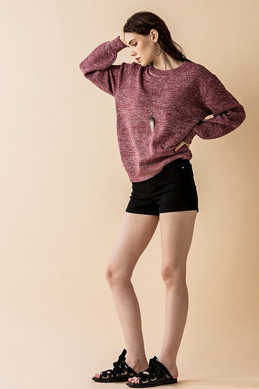 Round Neck Balloon Sleeve Heathered Sweater Shop Style & More | Fresh Looks, Everyday Deals & Free Shipping