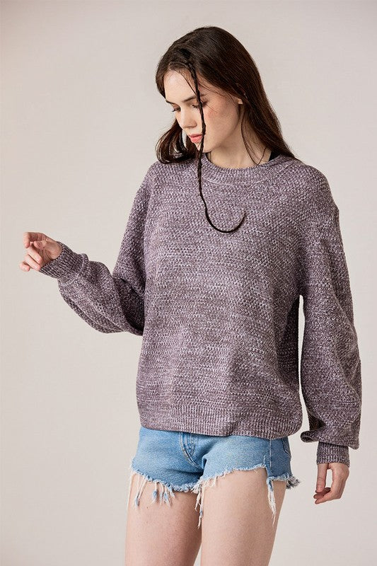 Round Neck Balloon Sleeve Heathered Sweater Shop Style & More | Fresh Looks, Everyday Deals & Free Shipping