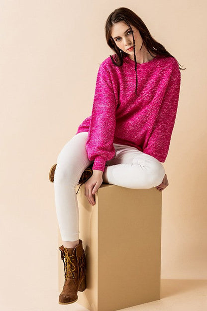Round Neck Balloon Sleeve Heathered Sweater Shop Style & More | Fresh Looks, Everyday Deals & Free Shipping