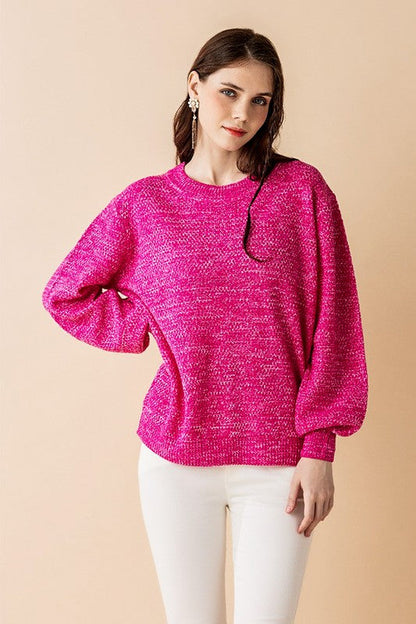 Round Neck Balloon Sleeve Heathered Sweater Shop Style & More | Fresh Looks, Everyday Deals & Free Shipping