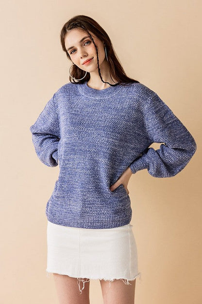 Round Neck Balloon Sleeve Heathered Sweater Shop Style & More | Fresh Looks, Everyday Deals & Free Shipping