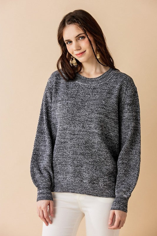 Round Neck Balloon Sleeve Heathered Sweater Shop Style & More | Fresh Looks, Everyday Deals & Free Shipping