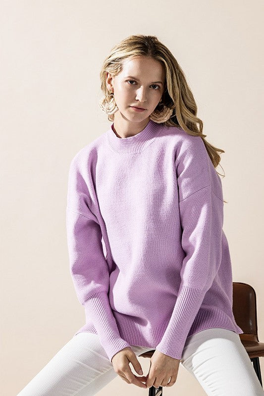 Mock Neck Balloon Sleeve Side Slit Sweater Shop Style & More | Fresh Looks, Everyday Deals & Free Shipping
