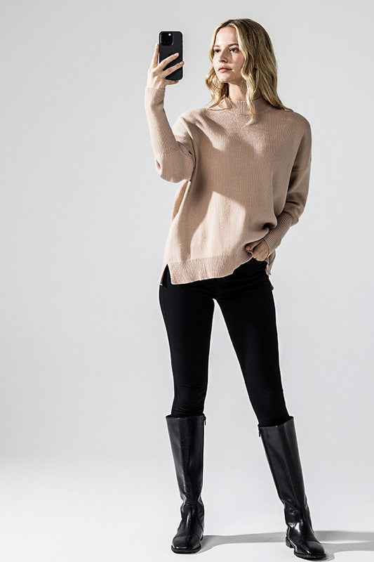 Mock Neck Balloon Sleeve Side Slit Sweater Shop Style & More | Fresh Looks, Everyday Deals & Free Shipping