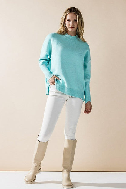 Plus Mock Neck Balloon Sleeve Side Slit Sweater Shop Style & More | Fresh Looks, Everyday Deals & Free Shipping