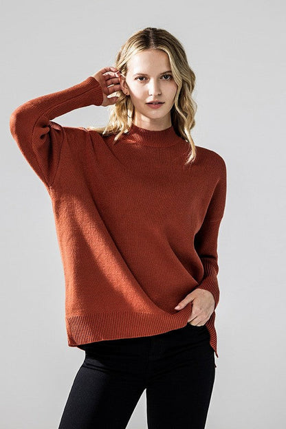 Plus Mock Neck Balloon Sleeve Side Slit Sweater Shop Style & More | Fresh Looks, Everyday Deals & Free Shipping
