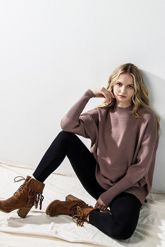 Plus Mock Neck Balloon Sleeve Side Slit Sweater Shop Style & More | Fresh Looks, Everyday Deals & Free Shipping