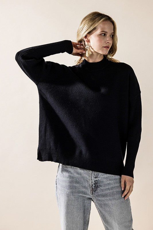 Plus Mock Neck Balloon Sleeve Side Slit Sweater Shop Style & More | Fresh Looks, Everyday Deals & Free Shipping