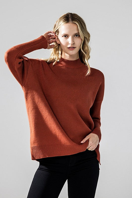 Plus Mock Neck Balloon Sleeve Side Slit Sweater Shop Style & More | Fresh Looks, Everyday Deals & Free Shipping
