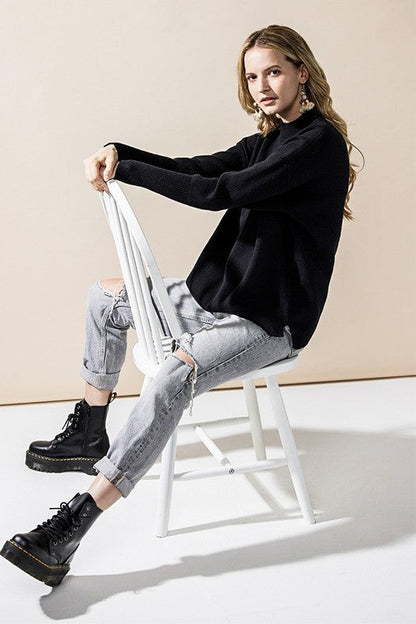 Plus Mock Neck Balloon Sleeve Side Slit Sweater Shop Style & More | Fresh Looks, Everyday Deals & Free Shipping