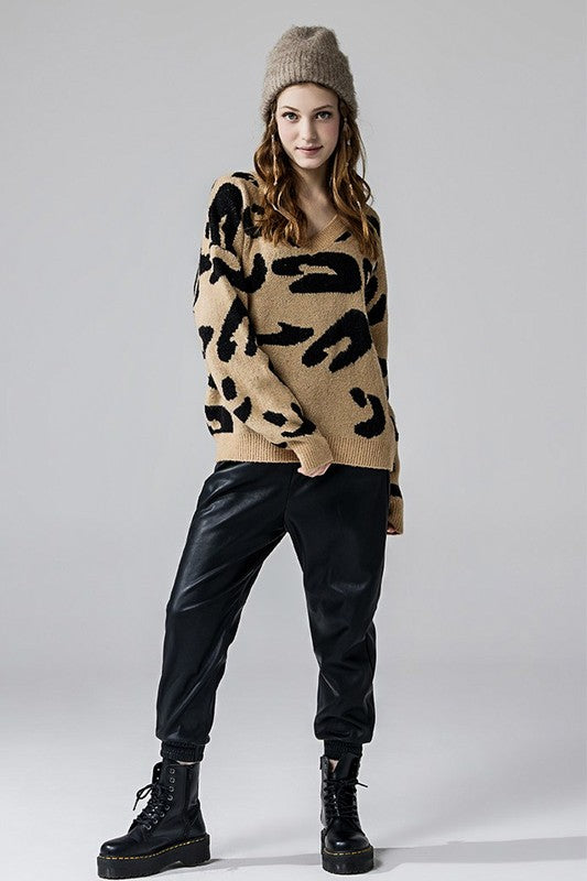 Plus Fuzzy Mohair Jacquard V-Neck Leopard Sweater Shop Style & More | Fresh Looks, Everyday Deals & Free Shipping
