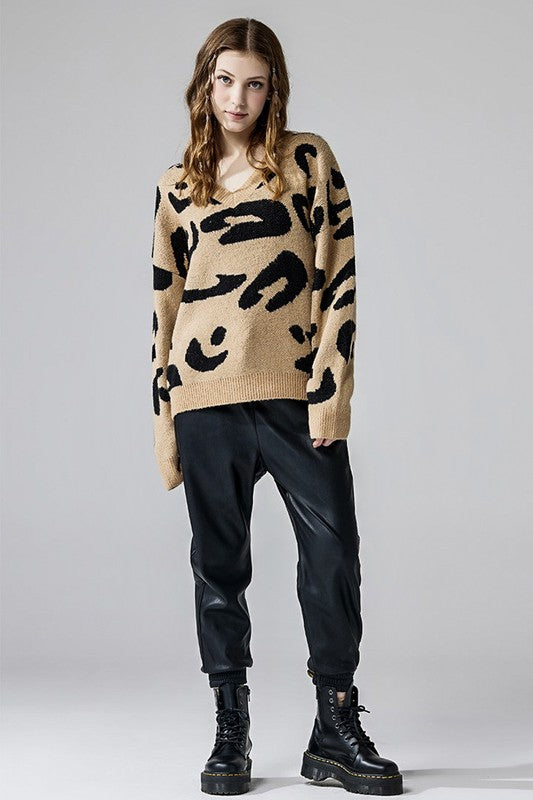 Plus Fuzzy Mohair Jacquard V-Neck Leopard Sweater Shop Style & More | Fresh Looks, Everyday Deals & Free Shipping