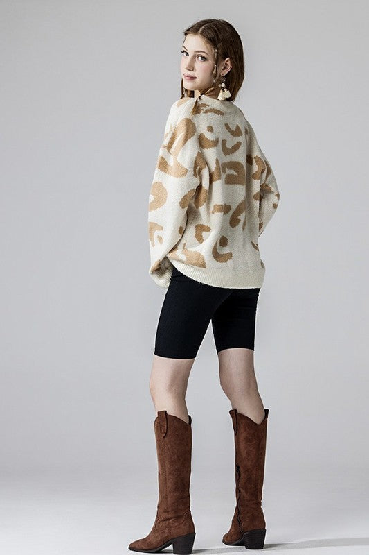 Plus Fuzzy Mohair Jacquard V-Neck Leopard Sweater Shop Style & More | Fresh Looks, Everyday Deals & Free Shipping