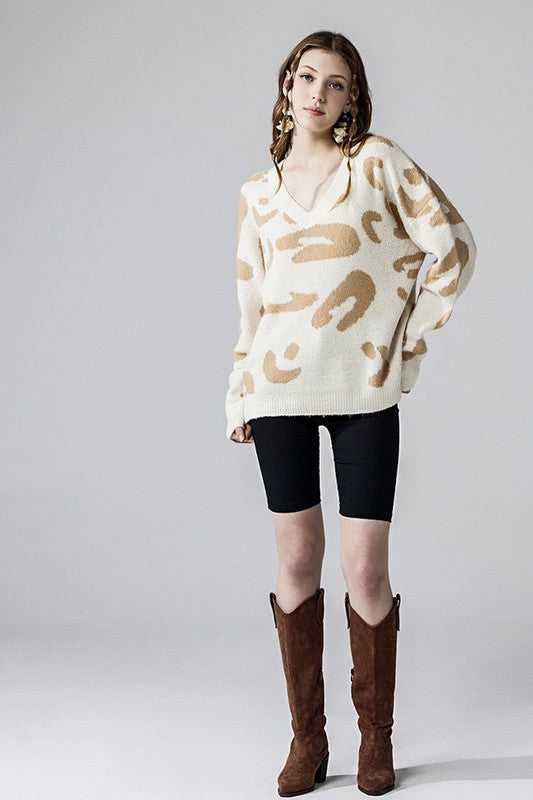 Fuzzy Mohair Jacquard V-Neck Leopard Sweater Shop Style & More | Fresh Looks, Everyday Deals & Free Shipping