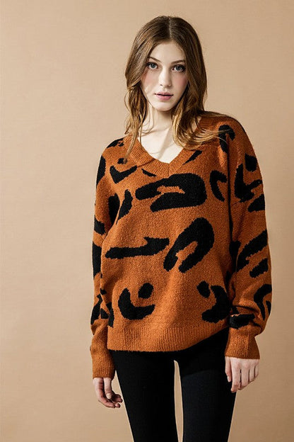 Fuzzy Mohair Jacquard V-Neck Leopard Sweater Shop Style & More | Fresh Looks, Everyday Deals & Free Shipping