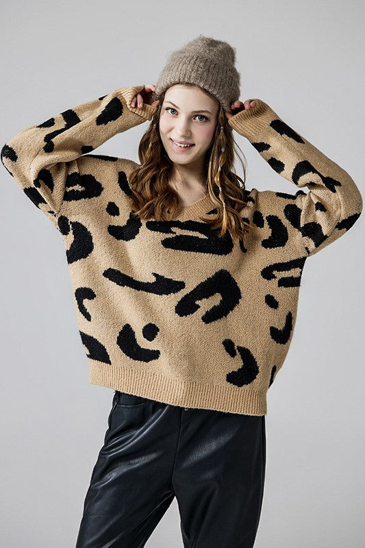 Fuzzy Mohair Jacquard V-Neck Leopard Sweater Shop Style & More | Fresh Looks, Everyday Deals & Free Shipping