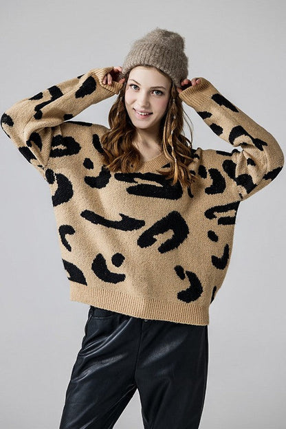 Fuzzy Mohair Jacquard V-Neck Leopard Sweater Shop Style & More | Fresh Looks, Everyday Deals & Free Shipping