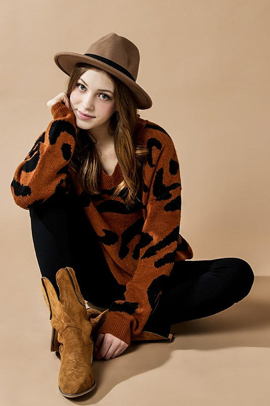 Fuzzy Mohair Jacquard V-Neck Leopard Sweater Shop Style & More | Fresh Looks, Everyday Deals & Free Shipping