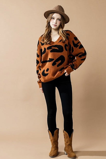 Fuzzy Mohair Jacquard V-Neck Leopard Sweater Shop Style & More | Fresh Looks, Everyday Deals & Free Shipping