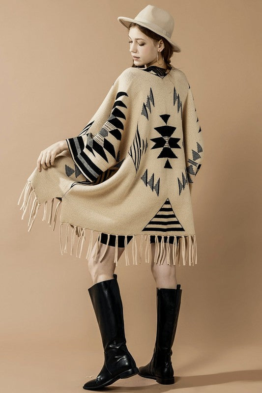 Aztec Fringed Ruana Poncho Sweater Cardigan Shop Style & More | Fresh Looks, Everyday Deals & Free Shipping