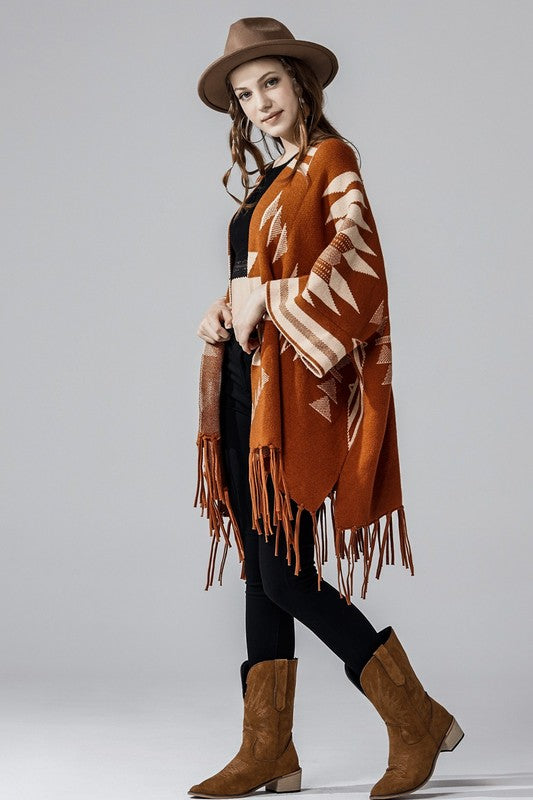 Aztec Fringed Ruana Poncho Sweater Cardigan Shop Style & More | Fresh Looks, Everyday Deals & Free Shipping