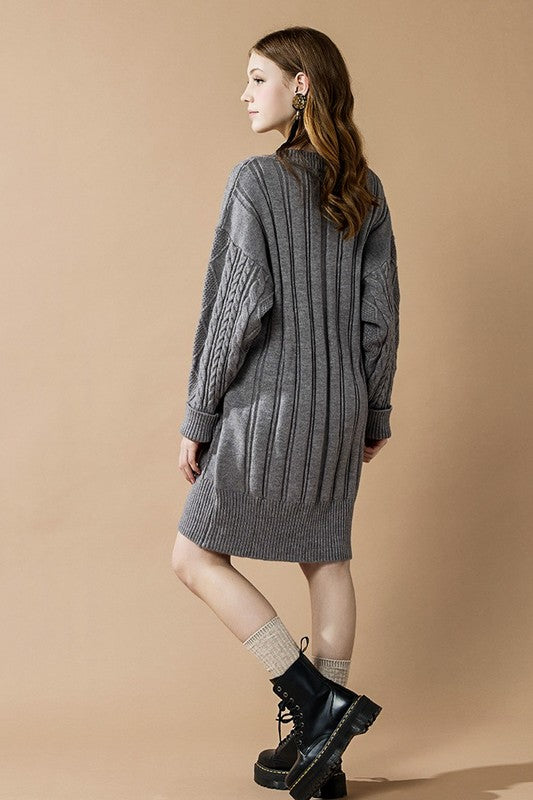 V-Neck Ribbed Hem Cable Knit Sweater Dress Shop Style & More | Fresh Looks, Everyday Deals & Free Shipping