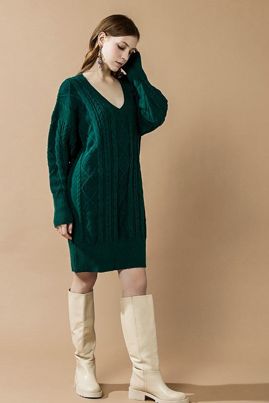 V-Neck Ribbed Hem Cable Knit Sweater Dress Shop Style & More | Fresh Looks, Everyday Deals & Free Shipping