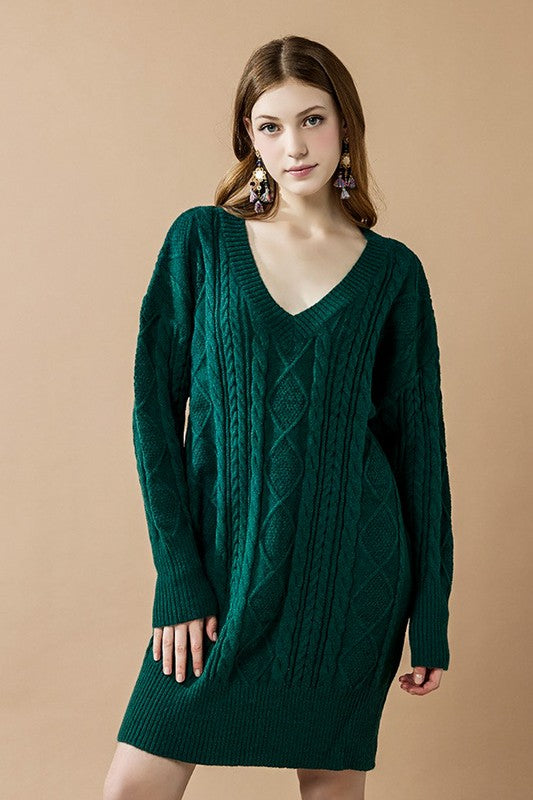 V-Neck Ribbed Hem Cable Knit Sweater Dress Shop Style & More | Fresh Looks, Everyday Deals & Free Shipping