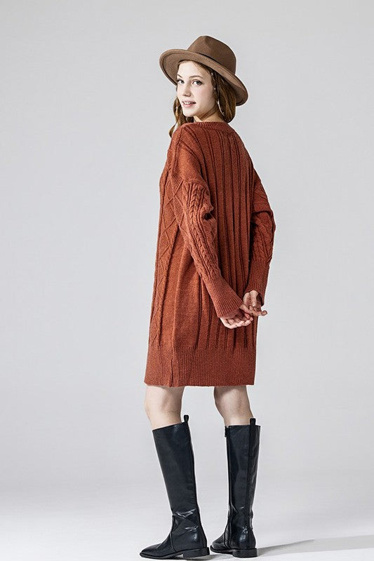 Plus V-Neck Ribbed Hem Cable Knit Sweater Dress Shop Style & More | Fresh Looks, Everyday Deals & Free Shipping