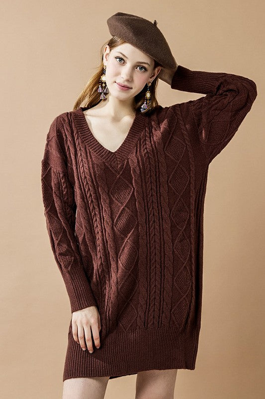 Plus V-Neck Ribbed Hem Cable Knit Sweater Dress Shop Style & More | Fresh Looks, Everyday Deals & Free Shipping