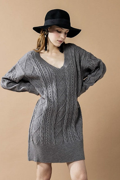 Plus V-Neck Ribbed Hem Cable Knit Sweater Dress Shop Style & More | Fresh Looks, Everyday Deals & Free Shipping