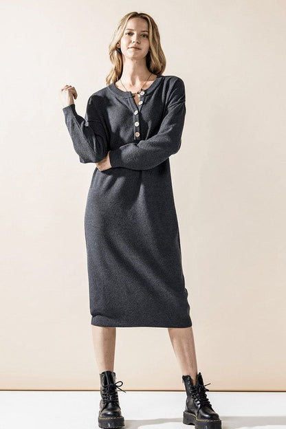 Comfy Button-front Soft Sweater Kint Midi Dress Shop Style & More | Fresh Looks, Everyday Deals & Free Shipping