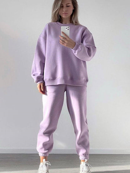 Women's Crewneck Sweatshirt & Jogger Pants Two-Piece Set – Loose Fit FitiqueFit