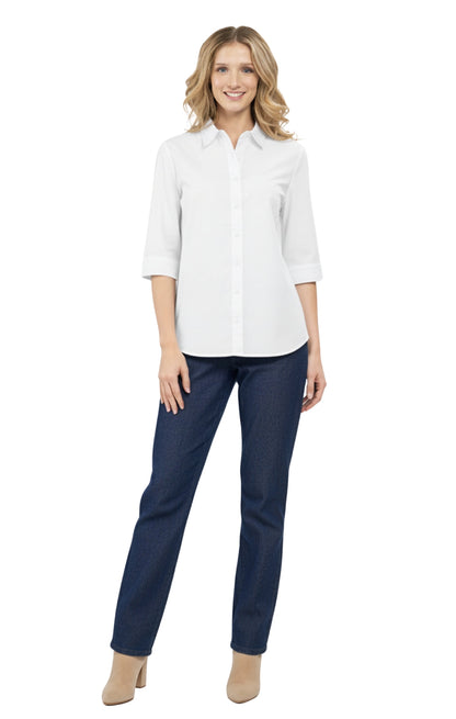Womens Regular Fit 3/4 Sleeve Button Down Collared Camp Shirt TURTLE BAY APPAREL