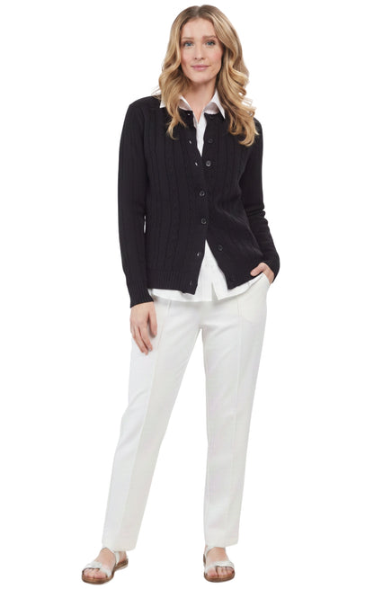 Women's Classic Button Front Cable Knit Cardigan in Soft Acryllic
