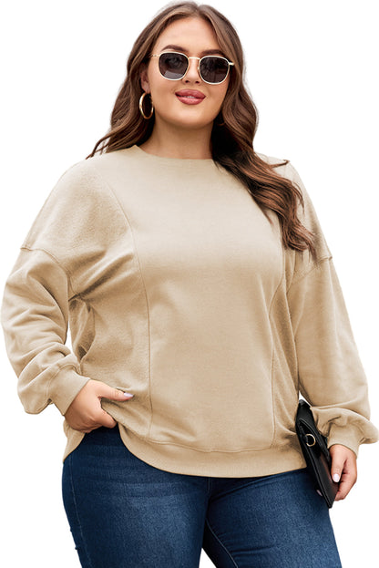 Apricot Loose Patchwork Crewneck Plus Size Sweatshirt Garden Naked Curves