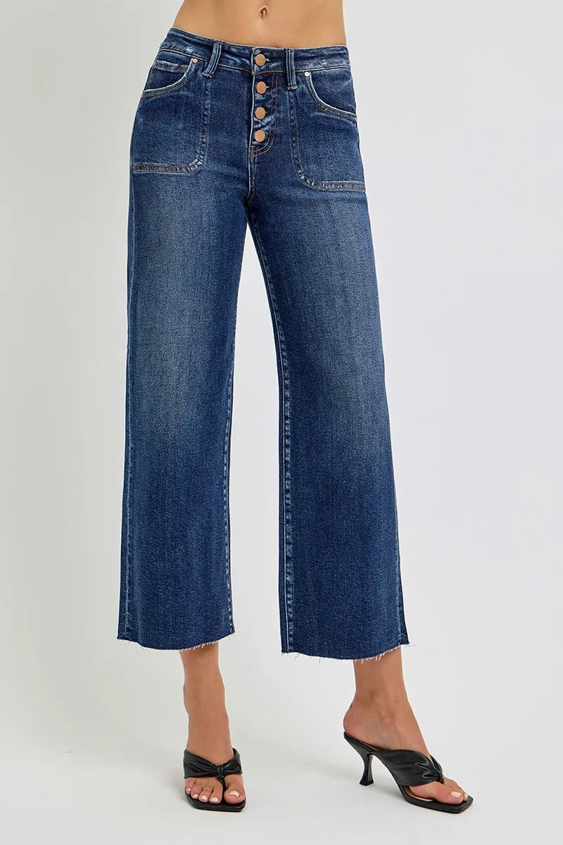 RISEN Full Size High Rise Crop Wide Button Up Jeans Plus Size Garden Naked Curves