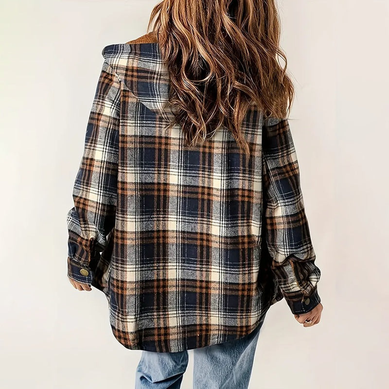 Women's Plaid Button-Up Long Sleeve Jacket FitiqueFit