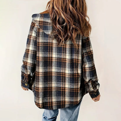Women's Plaid Button-Up Long Sleeve Jacket FitiqueFit