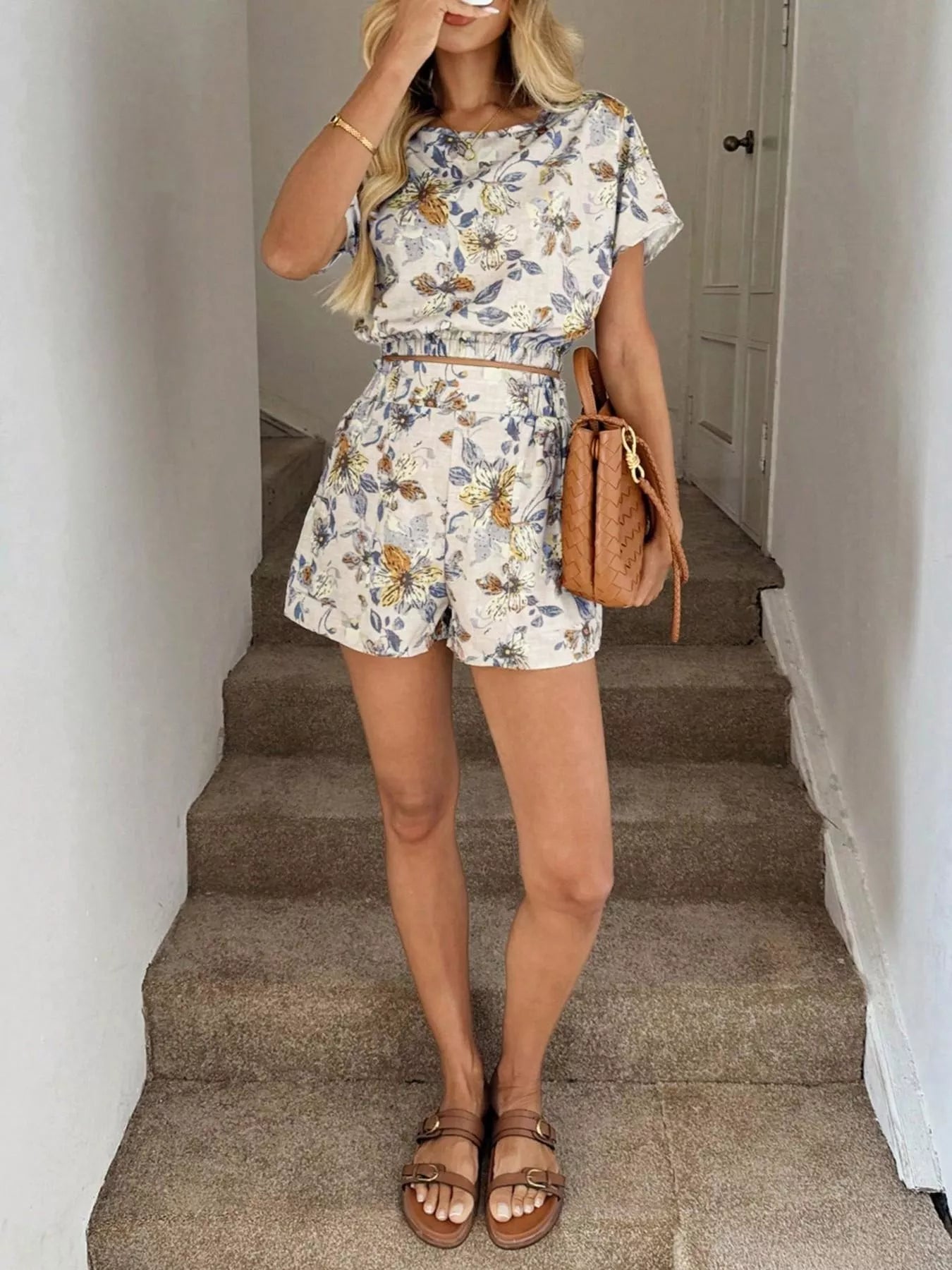 Floral Print Crop Top and Shorts Set New Era Fashion LLc