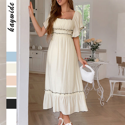 Leisure Vacation Style Stringy Selvedge Short Sleeve Dress Grayceful LLC